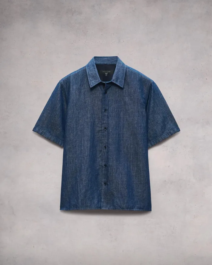 Men Rag and Bone Shirts Dalton Linen Denim Shirt Dark Indigo Men Rag and Bone Shirts Dalton Linen Denim Shirt Dark Indigo