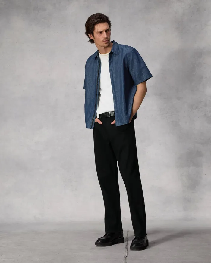 Men Rag and Bone Shirts Dalton Linen Denim Shirt Dark Indigo Men Rag and Bone Shirts Dalton Linen Denim Shirt Dark Indigo