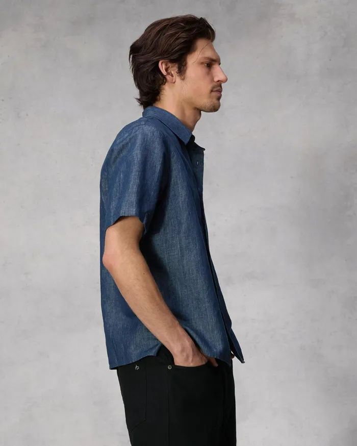 Men Rag and Bone Shirts Dalton Linen Denim Shirt Dark Indigo Men Rag and Bone Shirts Dalton Linen Denim Shirt Dark Indigo