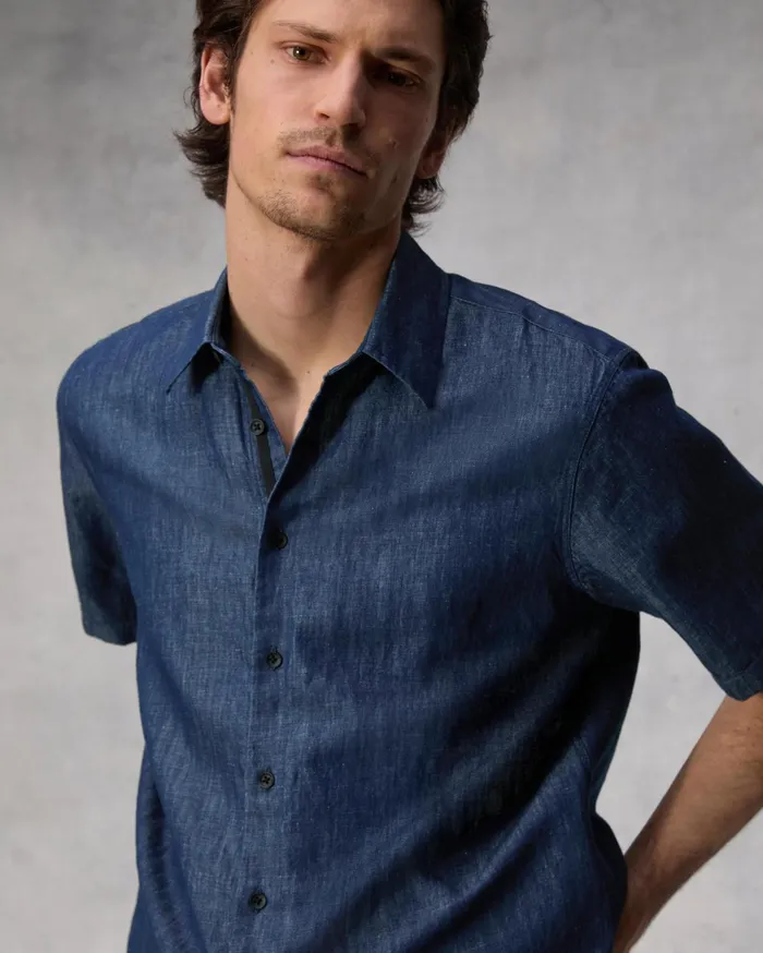 Men Rag and Bone Shirts Dalton Linen Denim Shirt Dark Indigo Men Rag and Bone Shirts Dalton Linen Denim Shirt Dark Indigo
