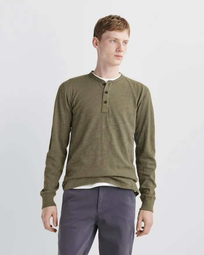 Men Rag and Bone TShirts Classic Flame Henley Military Olive