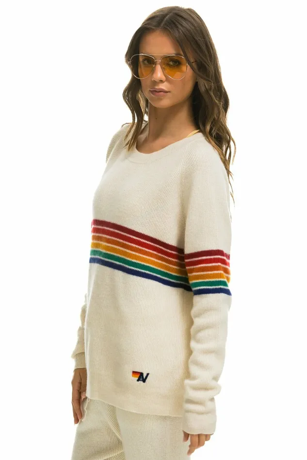 Men RAINBOW STRIPE 6 UNISEX CASHMERE SWEATER VINTAGE WHITE Aviator Nation CrewSweatshirts Men RAINBOW STRIPE 6 UNISEX CASHMERE SWEATER VINTAGE WHITE Aviator Nation CrewSweatshirts