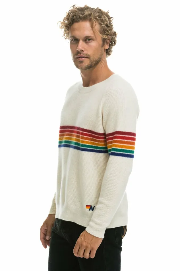 Men RAINBOW STRIPE 6 UNISEX CASHMERE SWEATER VINTAGE WHITE Aviator Nation CrewSweatshirts Men RAINBOW STRIPE 6 UNISEX CASHMERE SWEATER VINTAGE WHITE Aviator Nation CrewSweatshirts