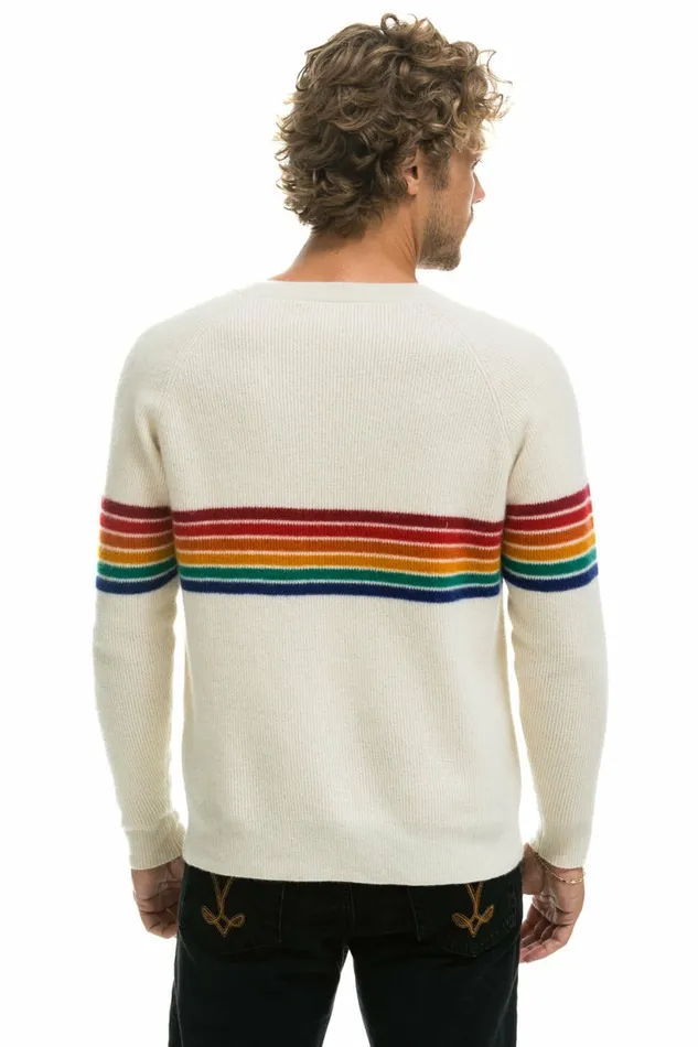 Men RAINBOW STRIPE 6 UNISEX CASHMERE SWEATER VINTAGE WHITE Aviator Nation CrewSweatshirts Men RAINBOW STRIPE 6 UNISEX CASHMERE SWEATER VINTAGE WHITE Aviator Nation CrewSweatshirts