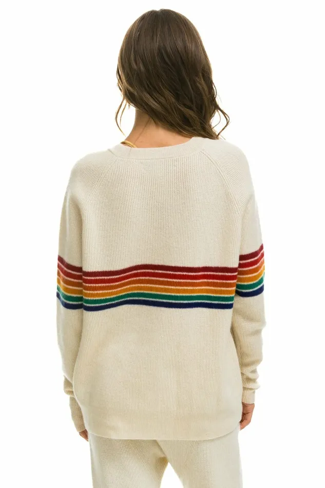 Men RAINBOW STRIPE 6 UNISEX CASHMERE SWEATER VINTAGE WHITE Aviator Nation CrewSweatshirts Men RAINBOW STRIPE 6 UNISEX CASHMERE SWEATER VINTAGE WHITE Aviator Nation CrewSweatshirts