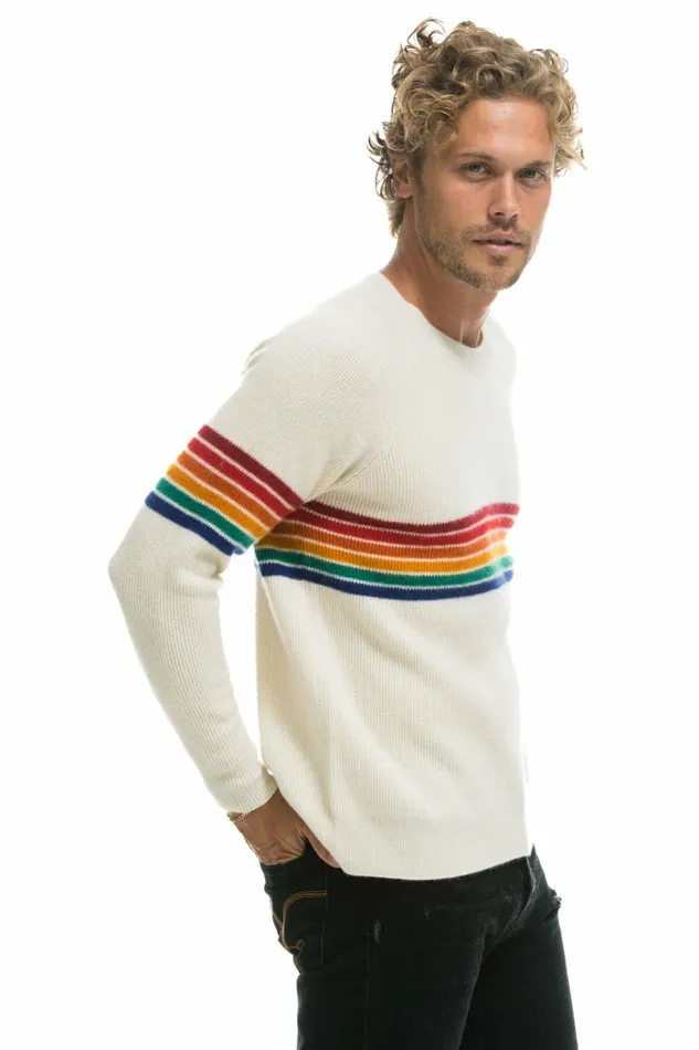 Men RAINBOW STRIPE 6 UNISEX CASHMERE SWEATER VINTAGE WHITE Aviator Nation CrewSweatshirts Men RAINBOW STRIPE 6 UNISEX CASHMERE SWEATER VINTAGE WHITE Aviator Nation CrewSweatshirts