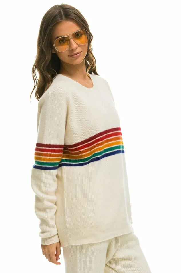 Men RAINBOW STRIPE 6 UNISEX CASHMERE SWEATER VINTAGE WHITE Aviator Nation CrewSweatshirts Men RAINBOW STRIPE 6 UNISEX CASHMERE SWEATER VINTAGE WHITE Aviator Nation CrewSweatshirts