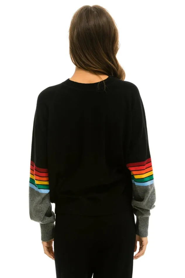 Men RAINBOW STRIPE SLEEVE UNISEX CASHMERE LIGHT SWEATER 8211 BLACK CHARCOAL Aviator Nation CrewSweatshirts