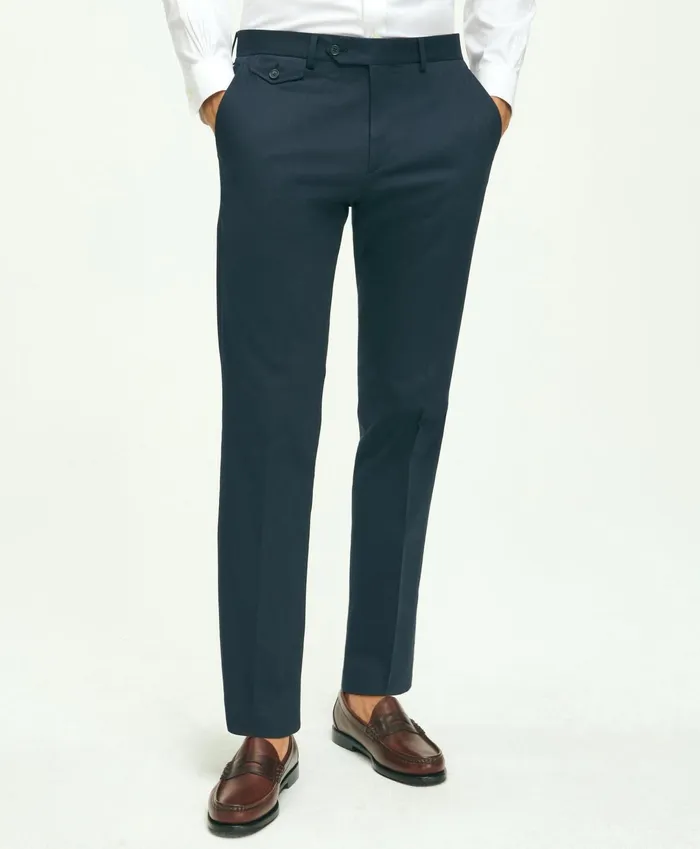 Men Regent Fit Stretch Cotton Suit Trousers Navy Brooks Brothers Suits