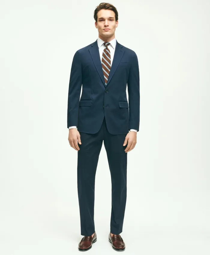 Men Regent Fit Stretch Cotton Suit Trousers Navy Brooks Brothers Suits