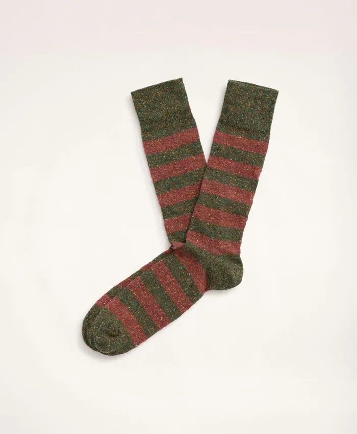 Men Rugby Stripe Crew Socks Dark Green Brooks Brothers Sock