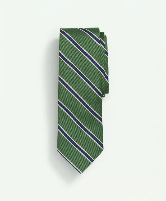 Men Silk Mini Bb2 Rep Stripe Tie Green Brooks Brothers Ties and Pocket Squares