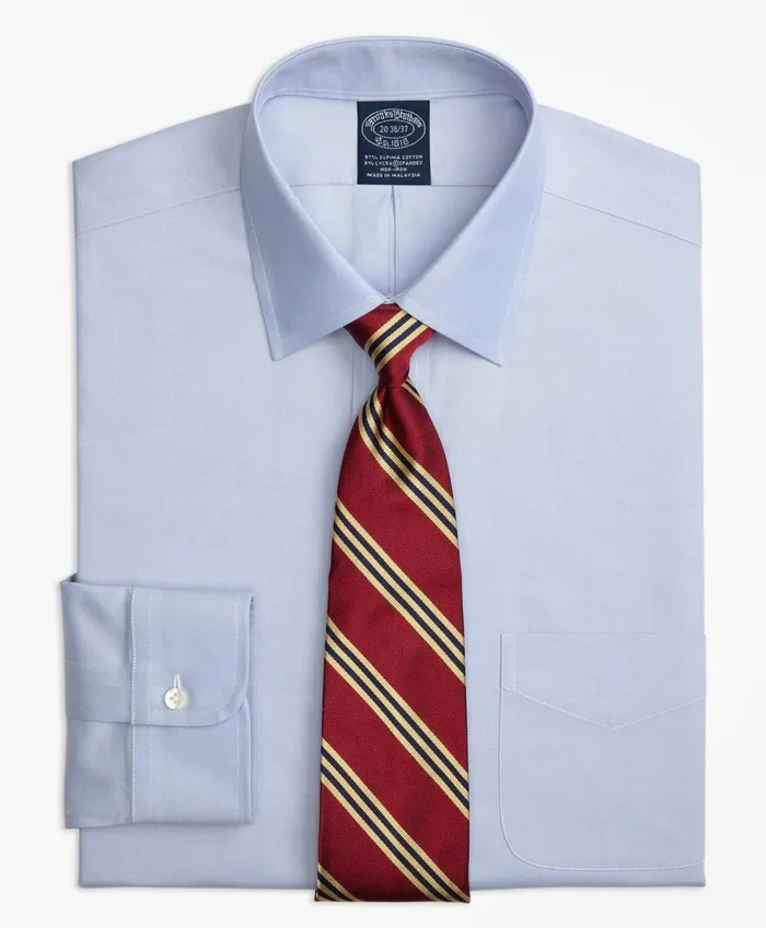 Men Stretch Big and Tall Dress Shirt NonIron Pinpoint Spread Collar Blue Brooks Brothers Dress Shirts