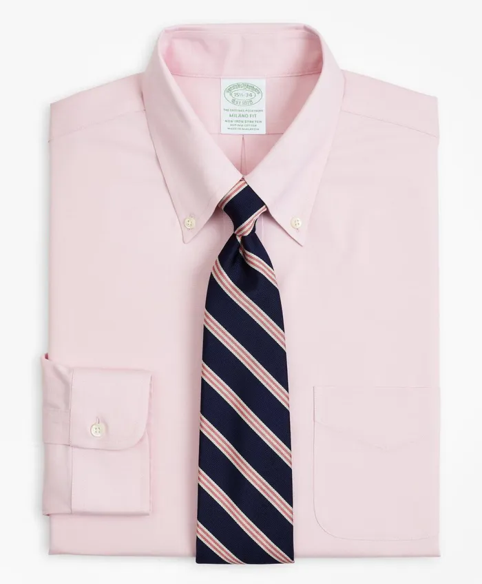 Men Stretch Milano SlimFit Dress Shirt NonIron Pinpoint ButtonDown Collar Pink Brooks Brothers Dress Shirts Men Stretch Milano SlimFit Dress Shirt NonIron Pinpoint ButtonDown Collar Pink Brooks Brothers Dress Shirts