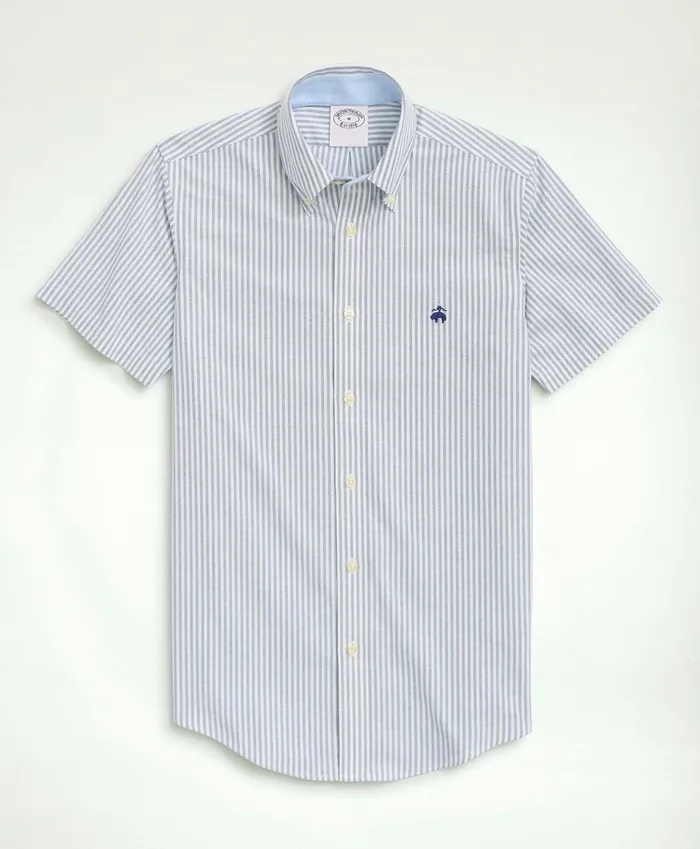 Men Stretch NonIron Oxford ButtonDown Collar Bengal Stripe Short Sleeve Sport Shirt Sodalite Brooks Brothers Sport Shirts Men Stretch NonIron Oxford ButtonDown Collar Bengal Stripe Short Sleeve Sport Shirt Sodalite Brooks Brothers Sport Shirts