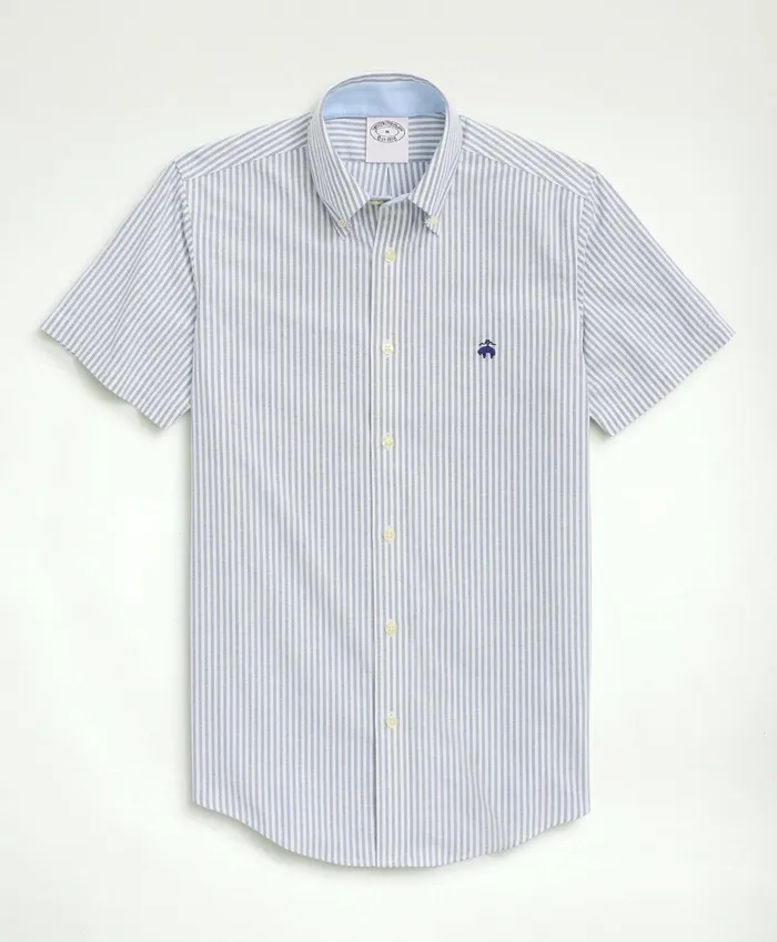 Men Stretch NonIron Oxford ButtonDown Collar Bengal Stripe Short Sleeve Sport Shirt Sodalite Brooks Brothers Sport Shirts
