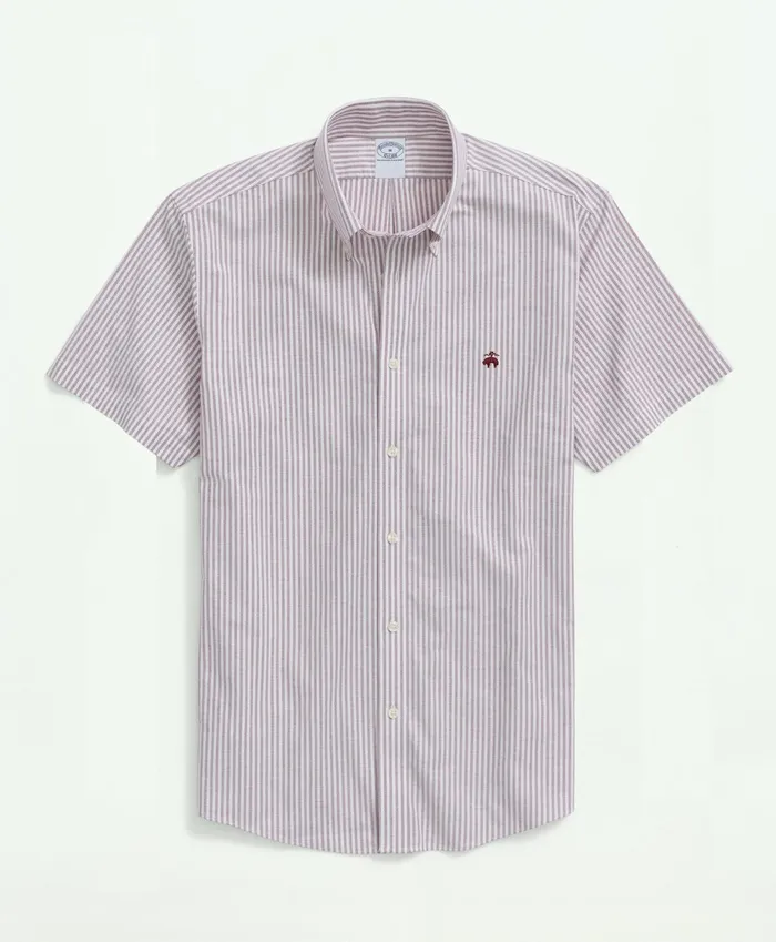 Men Stretch NonIron Oxford ButtonDown Collar Stripe ShortSleeve Sport Shirt Burgundy Brooks Brothers Sport Shirts Men Stretch NonIron Oxford ButtonDown Collar Stripe ShortSleeve Sport Shirt Burgundy Brooks Brothers Sport Shirts