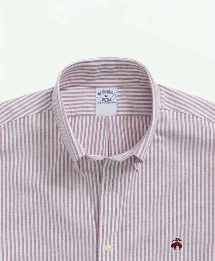 Men Stretch NonIron Oxford ButtonDown Collar Stripe ShortSleeve Sport Shirt Burgundy Brooks Brothers Sport Shirts