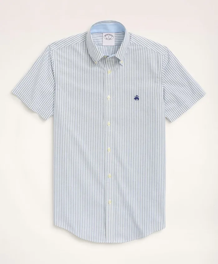 Men Stretch Regent RegularFit Sport Shirt NonIron ShortSleeve Bengal Stripe Oxford Sodalite Brooks Brothers Sport Shirts Men Stretch Regent RegularFit Sport Shirt NonIron ShortSleeve Bengal Stripe Oxford Sodalite Brooks Brothers Sport Shirts