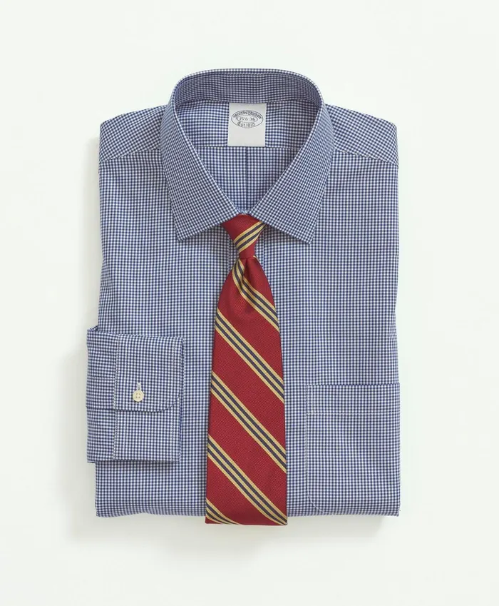 Men Stretch Supima Cotton NonIron Pinpoint Oxford Ainsley Collar Gingham Dress Shirt Bright Blue Brooks Brothers Dress Shirts