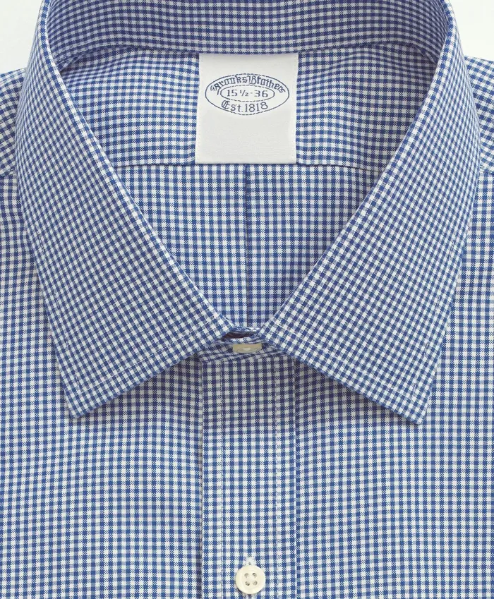 Men Stretch Supima Cotton NonIron Pinpoint Oxford Ainsley Collar Gingham Dress Shirt Bright Blue Brooks Brothers Dress Shirts