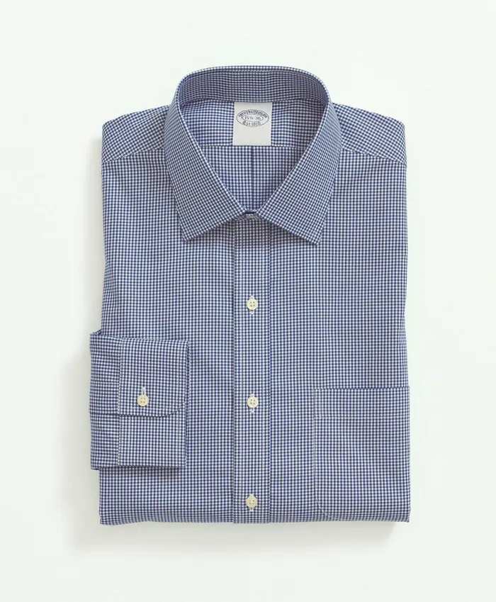Men Stretch Supima Cotton NonIron Pinpoint Oxford Ainsley Collar Gingham Dress Shirt Bright Blue Brooks Brothers Dress Shirts