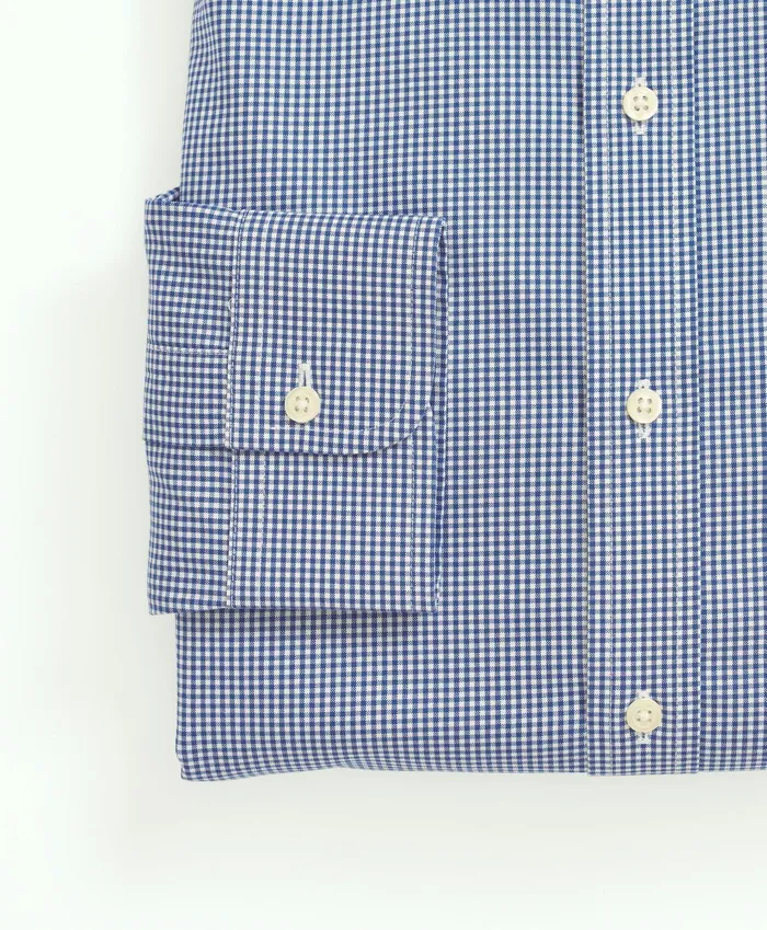 Men Stretch Supima Cotton NonIron Pinpoint Oxford Ainsley Collar Gingham Dress Shirt Bright Blue Brooks Brothers Dress Shirts