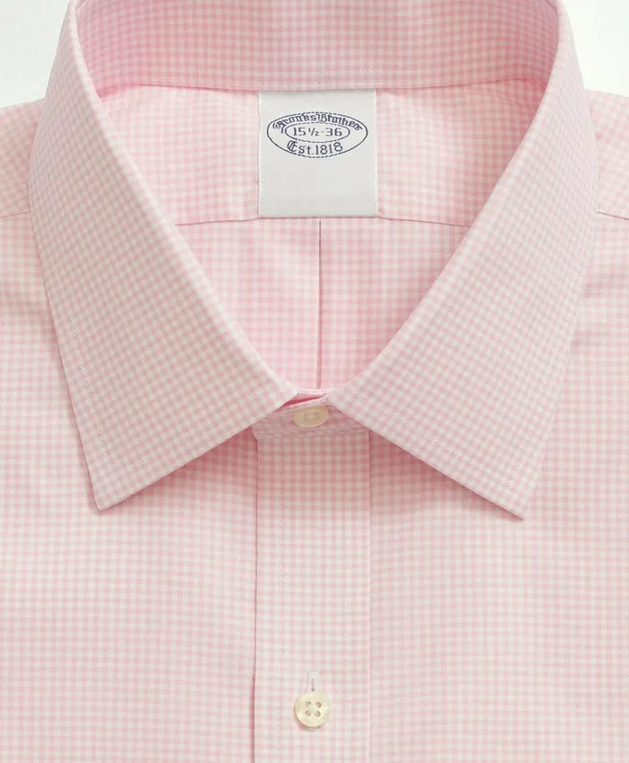 Men Stretch Supima Cotton NonIron Pinpoint Oxford Ainsley Collar Gingham Dress Shirt Pink Brooks Brothers Dress Shirts