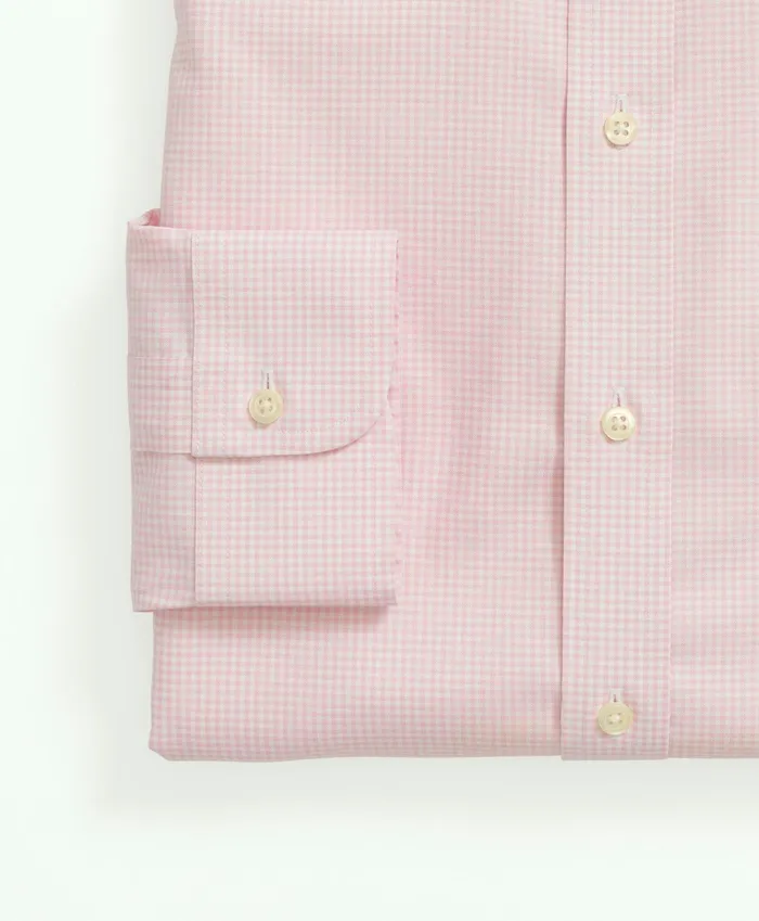 Men Stretch Supima Cotton NonIron Pinpoint Oxford Ainsley Collar Gingham Dress Shirt Pink Brooks Brothers Dress Shirts