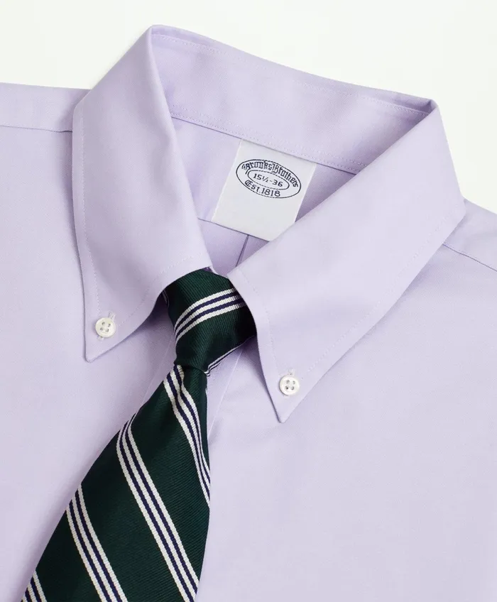 Men Stretch Supima Cotton NonIron Pinpoint Oxford ButtonDown Collar Dress Shirt Lavender Brooks Brothers Dress Shirts