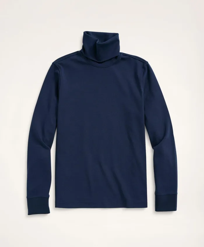 Men Stretch Supima Cotton Turtleneck Navy Brooks Brothers TShirts and Sweats