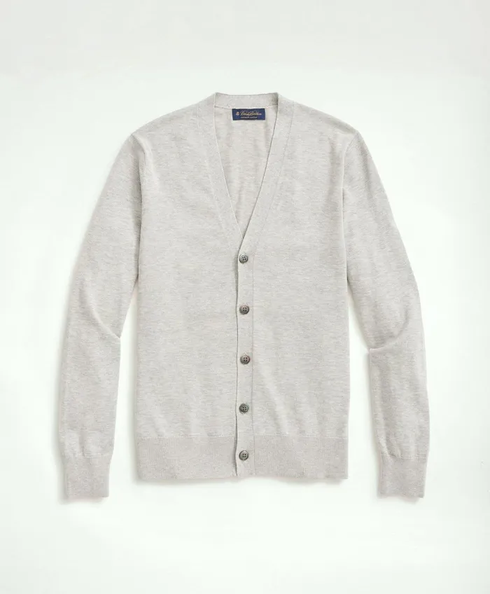 Men Supima Cotton ButtonFront Cardigan Grey Heather Brooks Brothers Sweaters