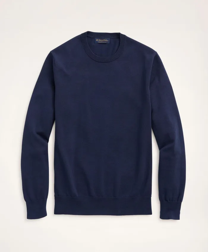 Men Supima Cotton Crewneck Sweater Navy Brooks Brothers Sweaters