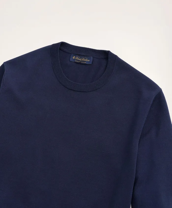 Men Supima Cotton Crewneck Sweater Navy Brooks Brothers Sweaters