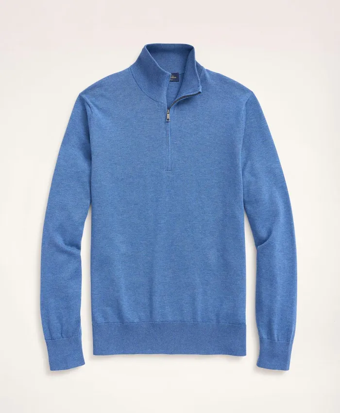 Men Supima Cotton HalfZip Sweater Dark Blue Heather Brooks Brothers Sweaters