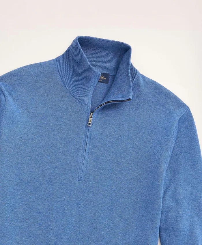 Men Supima Cotton HalfZip Sweater Dark Blue Heather Brooks Brothers Sweaters