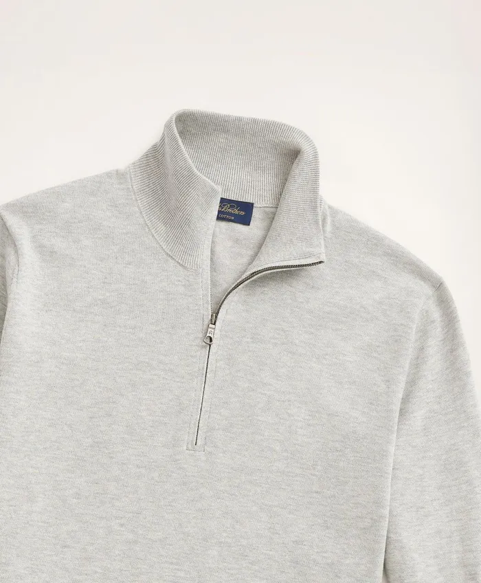 Men Supima Cotton HalfZip Sweater Grey Heather Brooks Brothers Sweaters