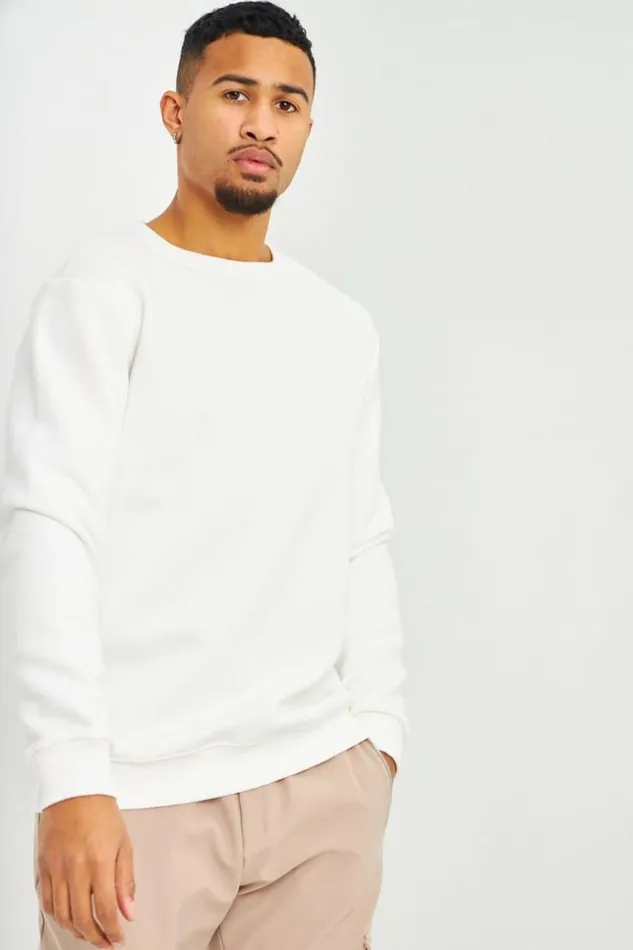 Men Sweat Blanc Col Rond White Brentiny Paris Sweatshirts and Pullovers