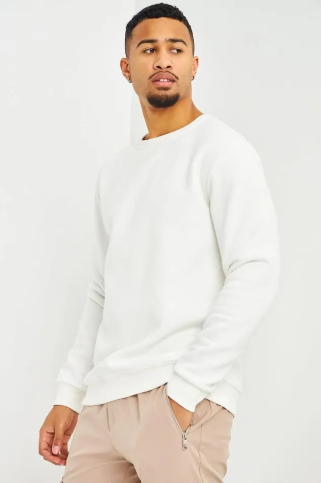 Men Sweat Blanc Col Rond White Brentiny Paris Sweatshirts and Pullovers