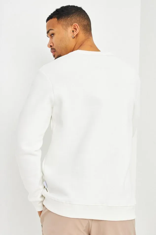 Men Sweat Blanc Col Rond White Brentiny Paris Sweatshirts and Pullovers