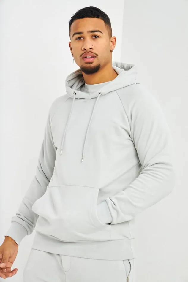 Men Sweat Capuche Basic Gris Clair Grey Brentiny Paris Sweatshirts and Pullovers