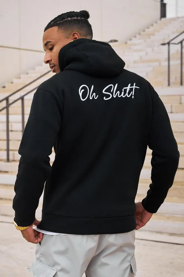 Men Sweat Capuche Noir 034Oh Shit 034 Black Brentiny Paris Sweatshirts and Pullovers
