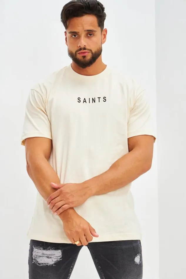Men TShirt Basique Oversize Floqu Saints Ivoire Beige Brentiny Paris TShirts
