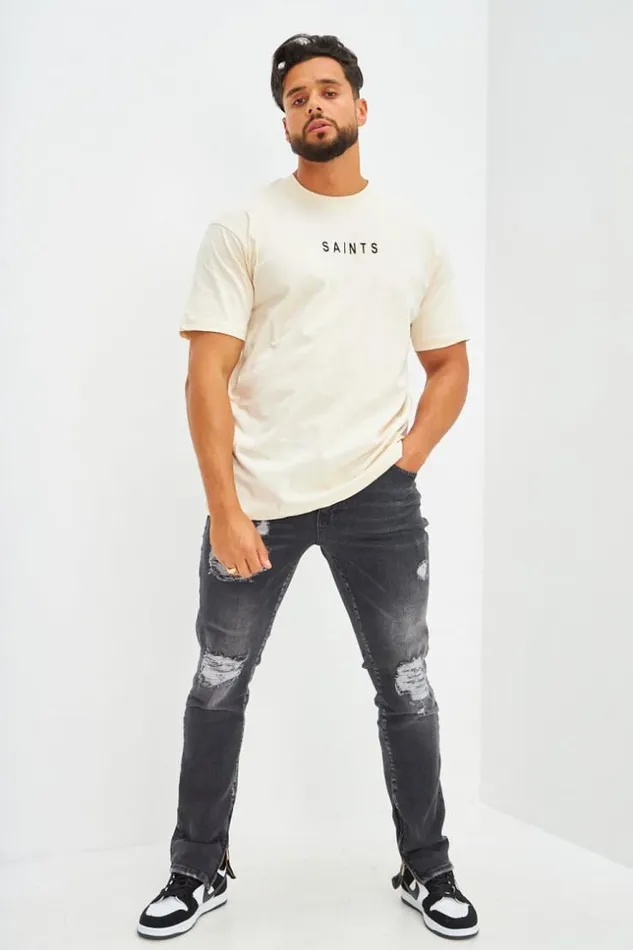 Men TShirt Basique Oversize Floqu Saints Ivoire Beige Brentiny Paris TShirts