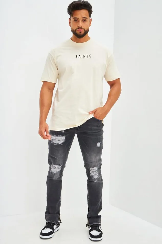 Men TShirt Basique Oversize Floqu Saints Ivoire Beige Brentiny Paris TShirts