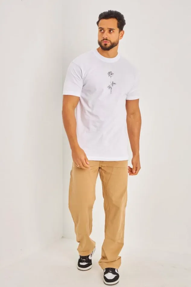 Men TShirt Fleurs 034Rose034 Blanc White Brentiny Paris TShirts