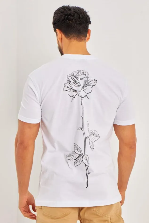 Men TShirt Fleurs 034Rose034 Blanc White Brentiny Paris TShirts