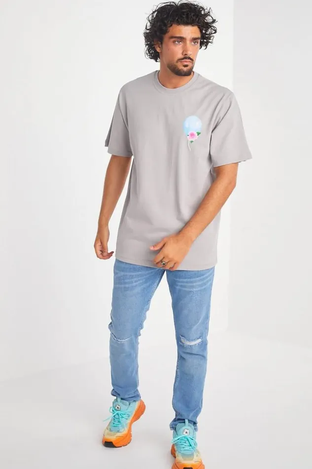 Men TShirt Gris Motif Ballon Et Fleur Grey Brentiny Paris TShirts