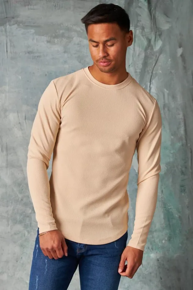 Men TShirt Manches Longues Textur Beige Beige Brentiny Paris TShirts