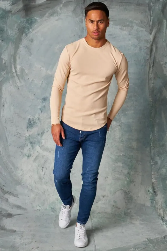 Men TShirt Manches Longues Textur Beige Beige Brentiny Paris TShirts